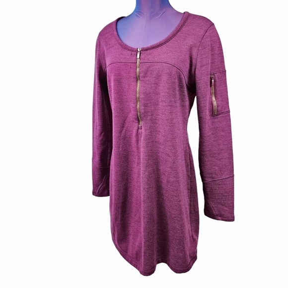 Athleta Dasher Wool Fushia Sheath Dress Long Sleeve Size Large Women's - Picture 2 of 12